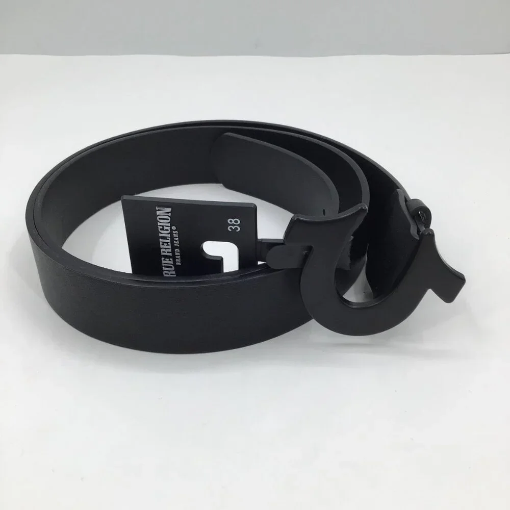 NWT True Religion Horseshoe Belt Mens 38 Black Leather Streetwear Urban